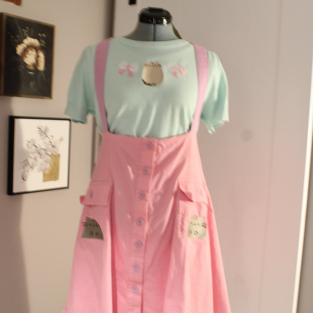 Pusheen x Unique Vintage Suspender Flare Skirt and Mint Rib Sweater
